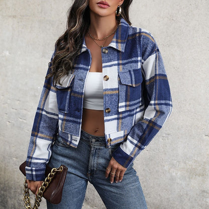 Chic Plaid Cropped Jacket