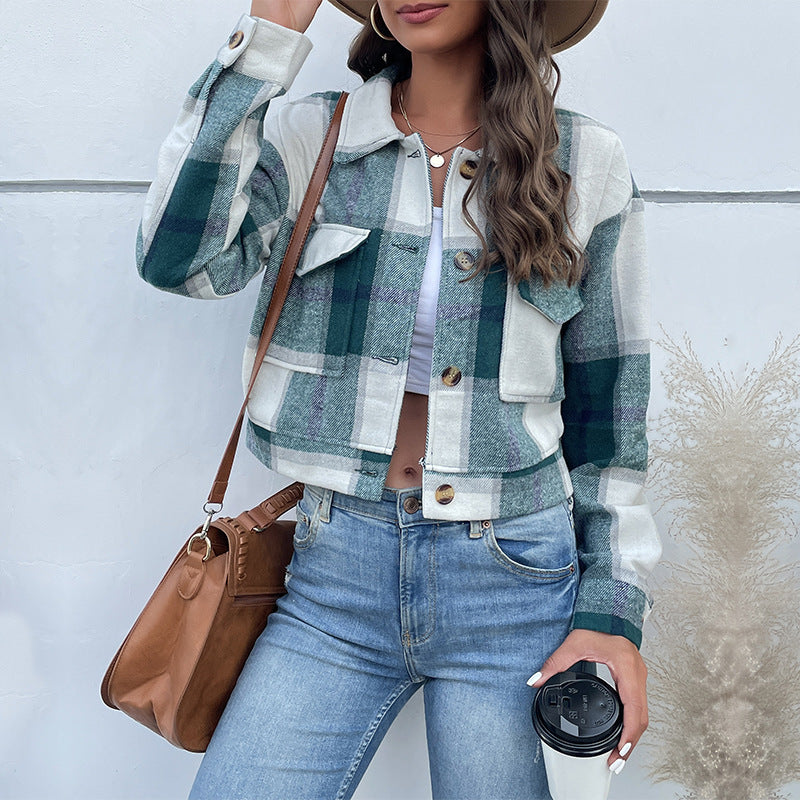 Chic Plaid Cropped Jacket