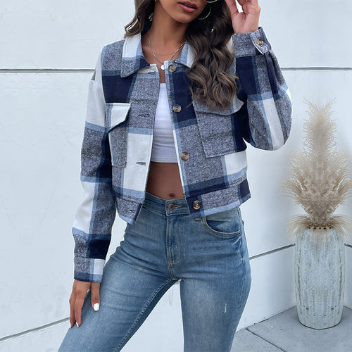 Chic Plaid Cropped Jacket