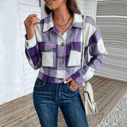 Chic Plaid Cropped Jacket