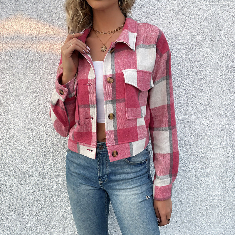 Chic Plaid Cropped Jacket